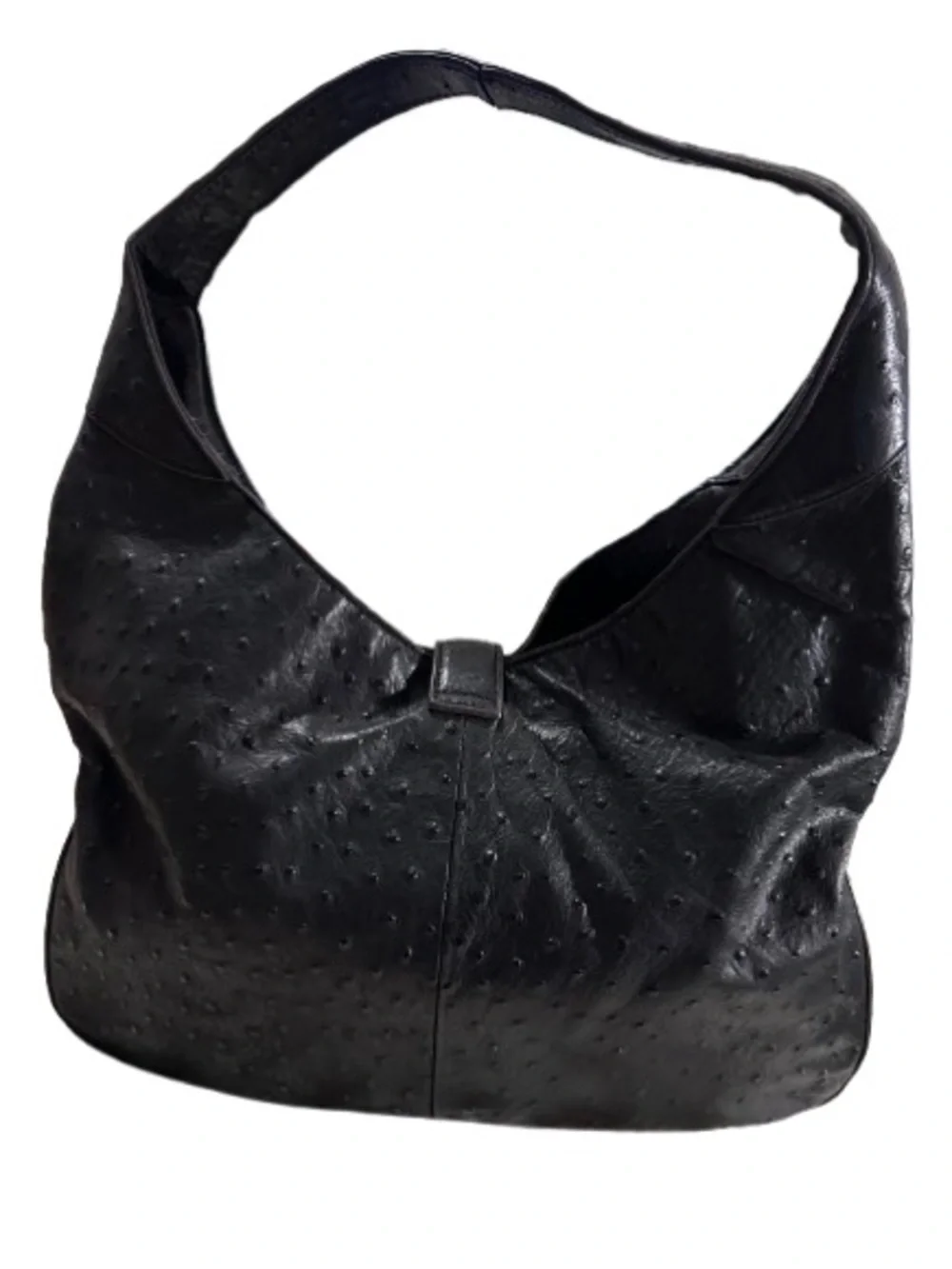 G.I.L.I. Black Ostrich-Embossed ‘Verona’ Hobo with Tassel and Gold Hardware